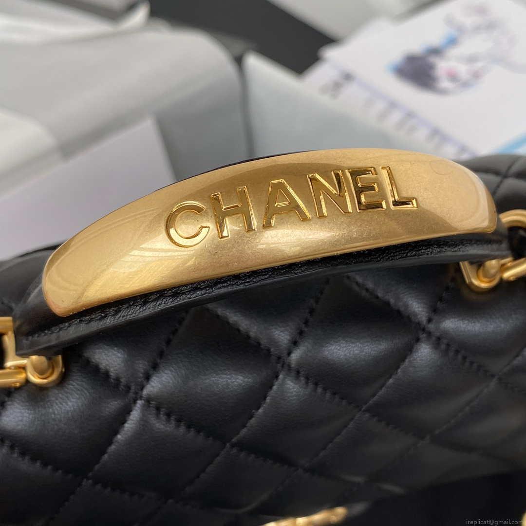 Chanel AS2431 Mini flap Black Lambskin bag with top handle Gold