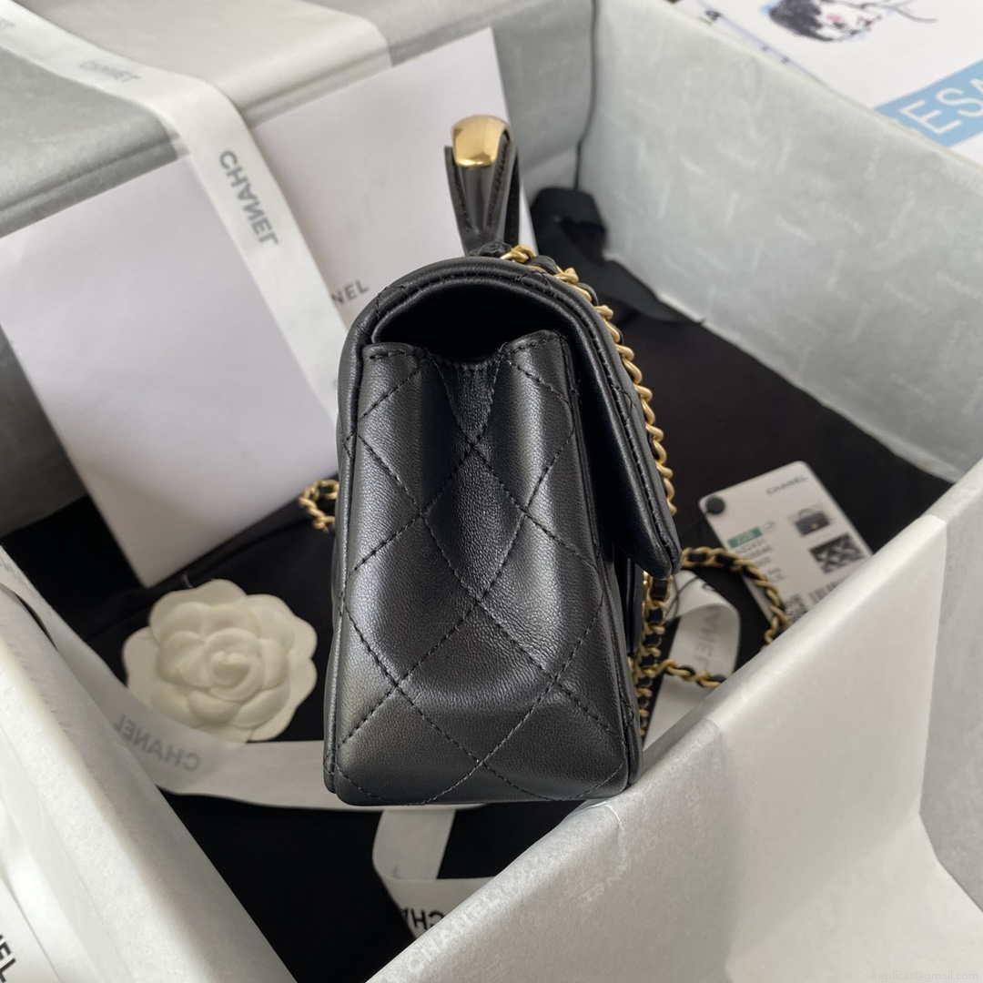 Chanel AS2431 Mini flap Black Lambskin bag with top handle Gold