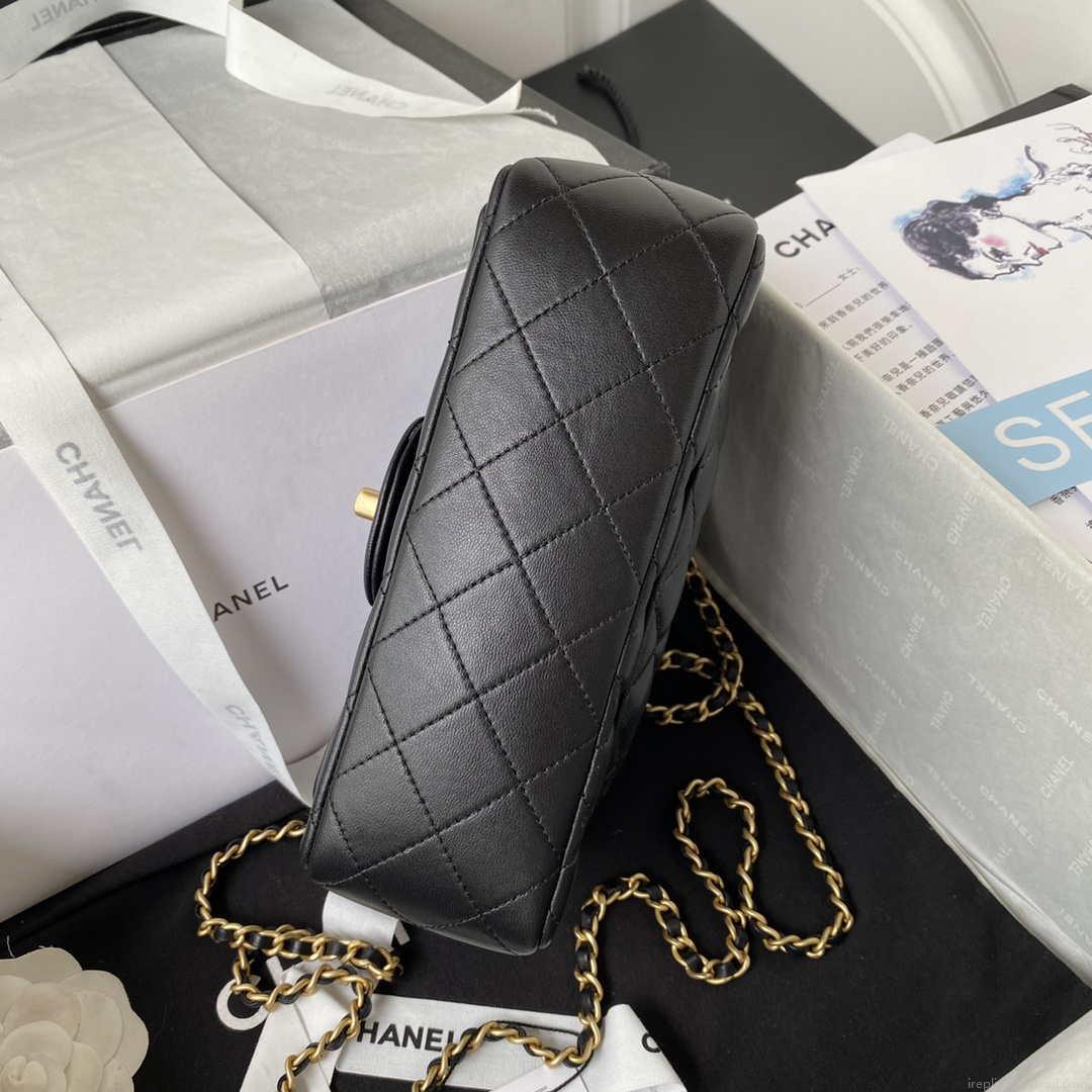 Chanel AS2431 Mini flap Black Lambskin bag with top handle Gold