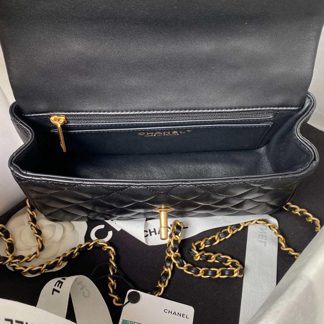 Chanel AS2431 Mini flap Black Lambskin bag with top handle Gold