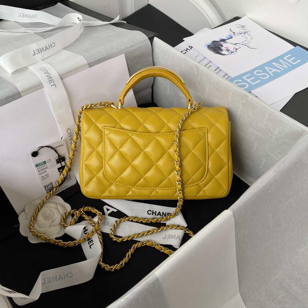 Chanel AS2431 Mini flap Yellow Lambskin bag with top handle Gold