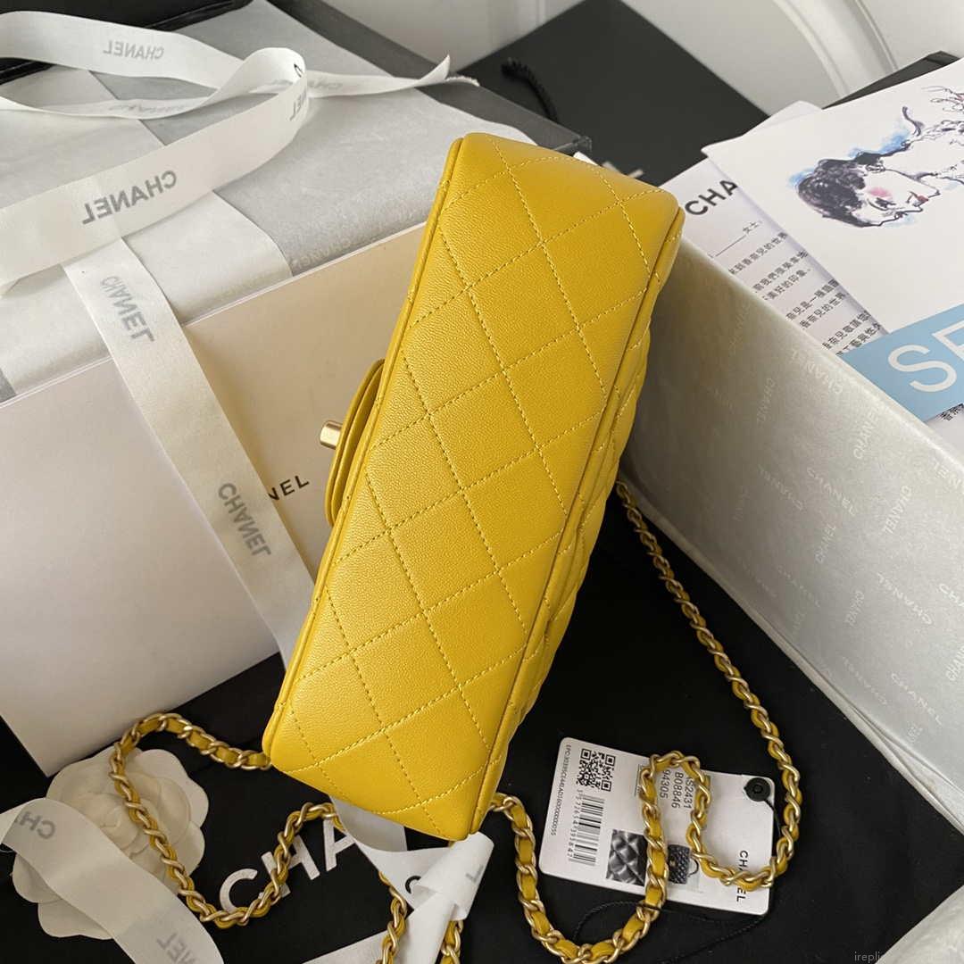 Chanel AS2431 Mini flap Yellow Lambskin bag with top handle Gold