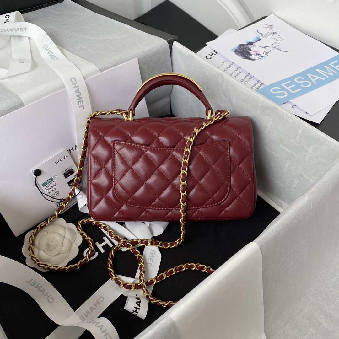 Chanel AS2431 Mini flap Wine Red Lambskin bag with top handle Gold
