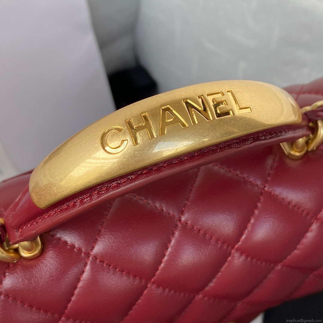 Chanel AS2431 Mini flap Wine Red Lambskin bag with top handle Gold