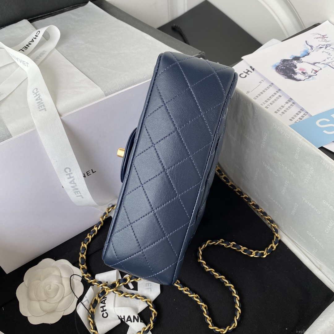 Chanel AS2431 Mini flap Navy Blue Lambskin bag with top handle Gold