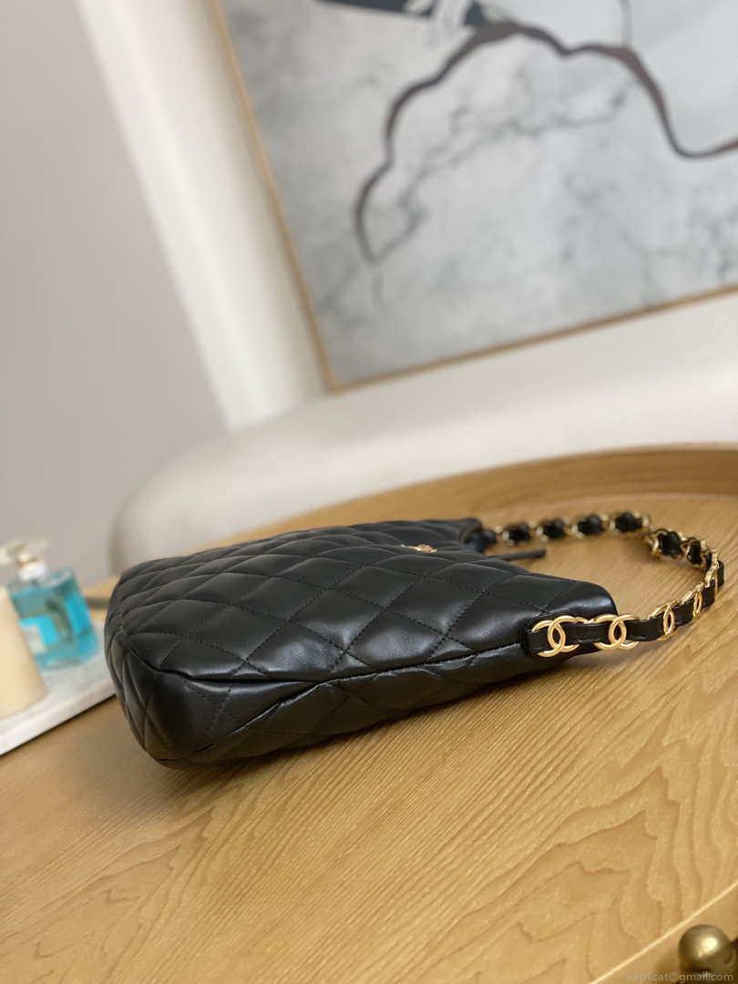 Chanel AS3631 2022 new hippie underarm Hobo bag shoulder bag Black