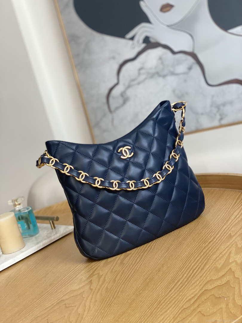 Chanel AS3631 2022 new hippie underarm Hobo bag Lambskin Navy blue