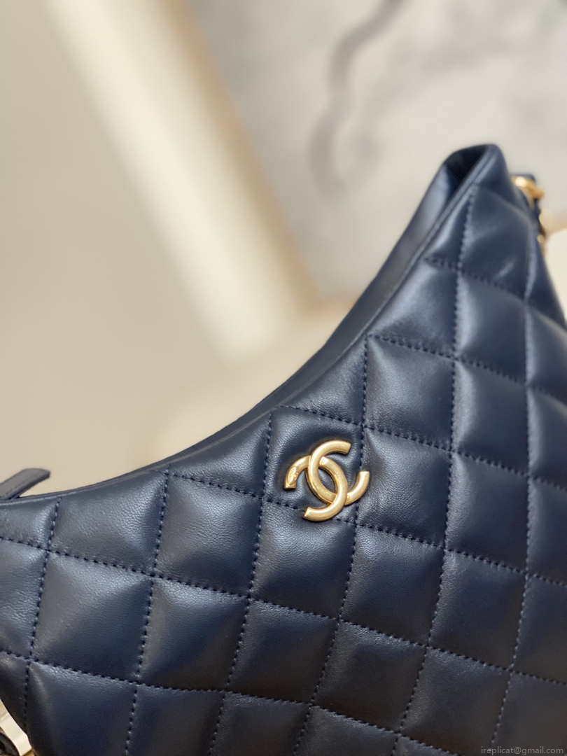Chanel AS3631 2022 new hippie underarm Hobo bag Lambskin Navy blue