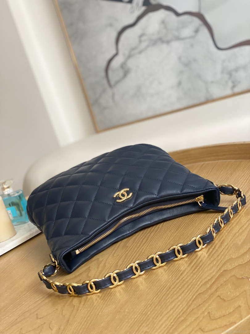 Chanel AS3631 2022 new hippie underarm Hobo bag Lambskin Navy blue