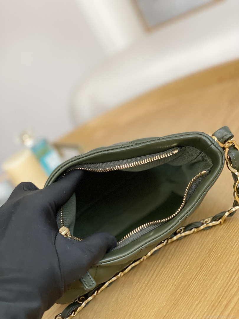 Chanel AS3562 Hobo Handbag Lambskin Dark Green