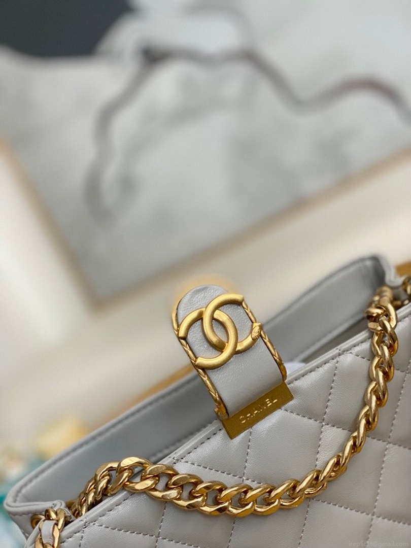 Chanel AS3476 Hobo Handbag Lambskin Light Grey