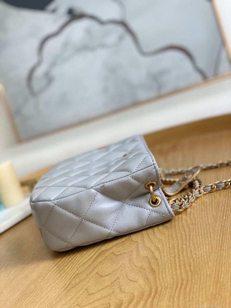 Chanel AS3476 Hobo Handbag Lambskin Light Grey