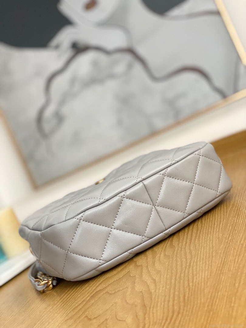 Chanel AS3476 Hobo Handbag Lambskin Light Grey