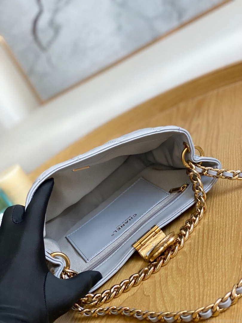 Chanel AS3476 Hobo Handbag Lambskin Light Grey