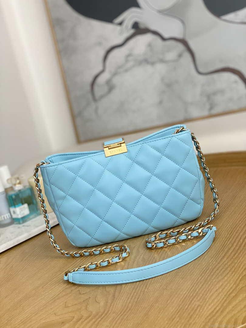 Chanel AS3476 Hobo Handbag Lambskin Blue