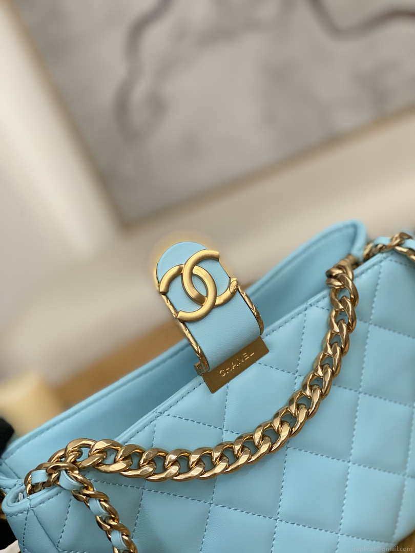 Chanel AS3476 Hobo Handbag Lambskin Blue