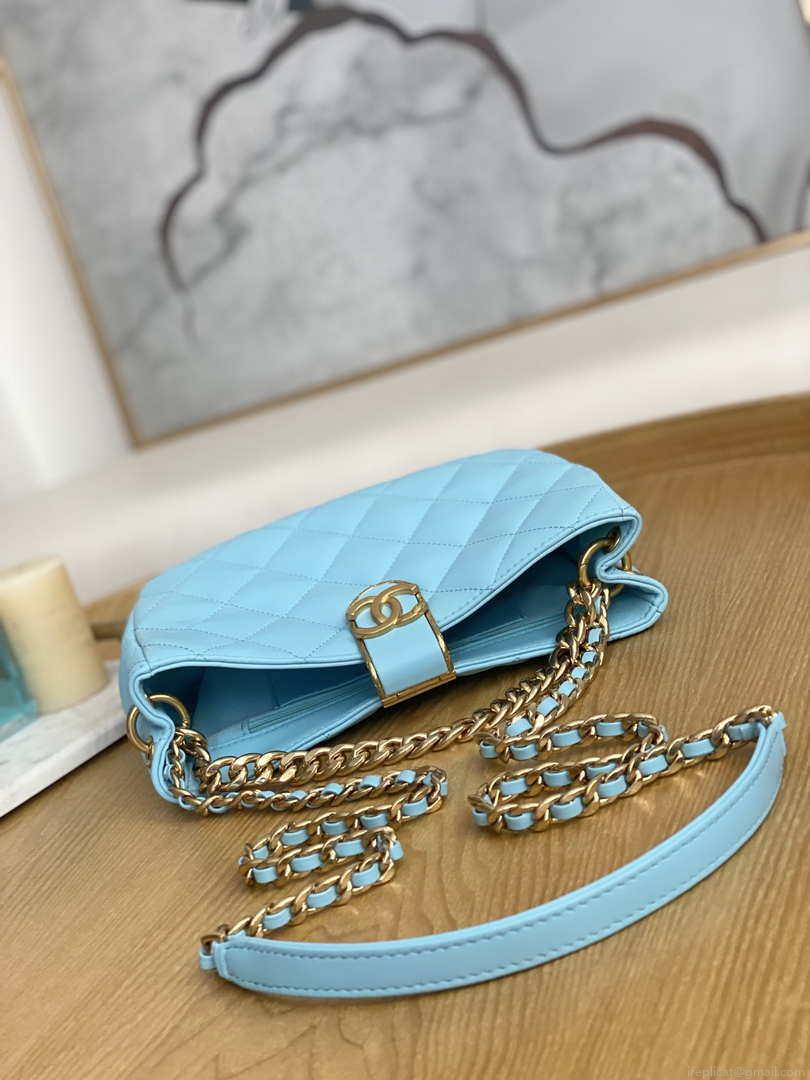 Chanel AS3476 Hobo Handbag Lambskin Blue