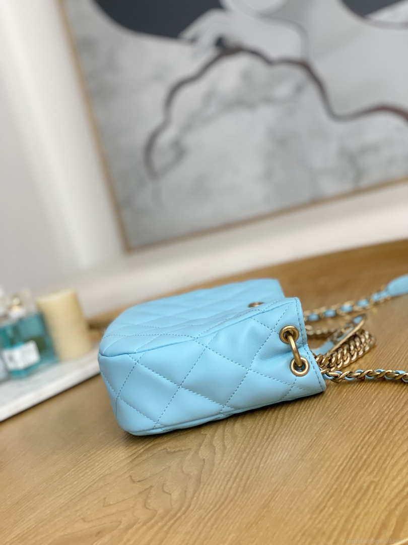 Chanel AS3476 Hobo Handbag Lambskin Blue