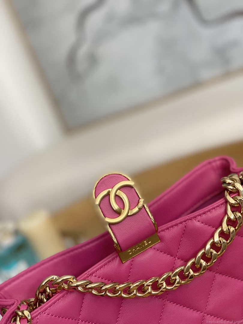 Chanel AS3476 Hobo Handbag Lambskin Rose Red