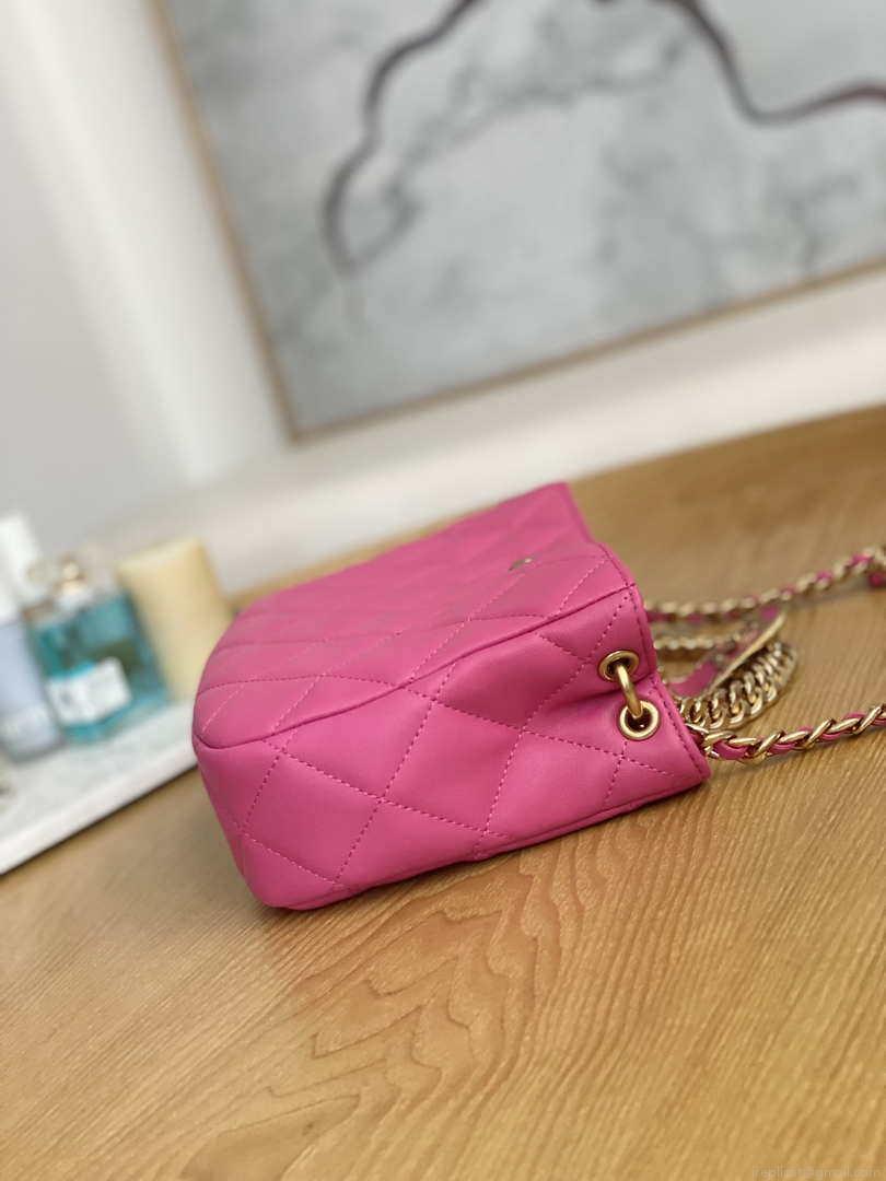 Chanel AS3476 Hobo Handbag Lambskin Rose Red