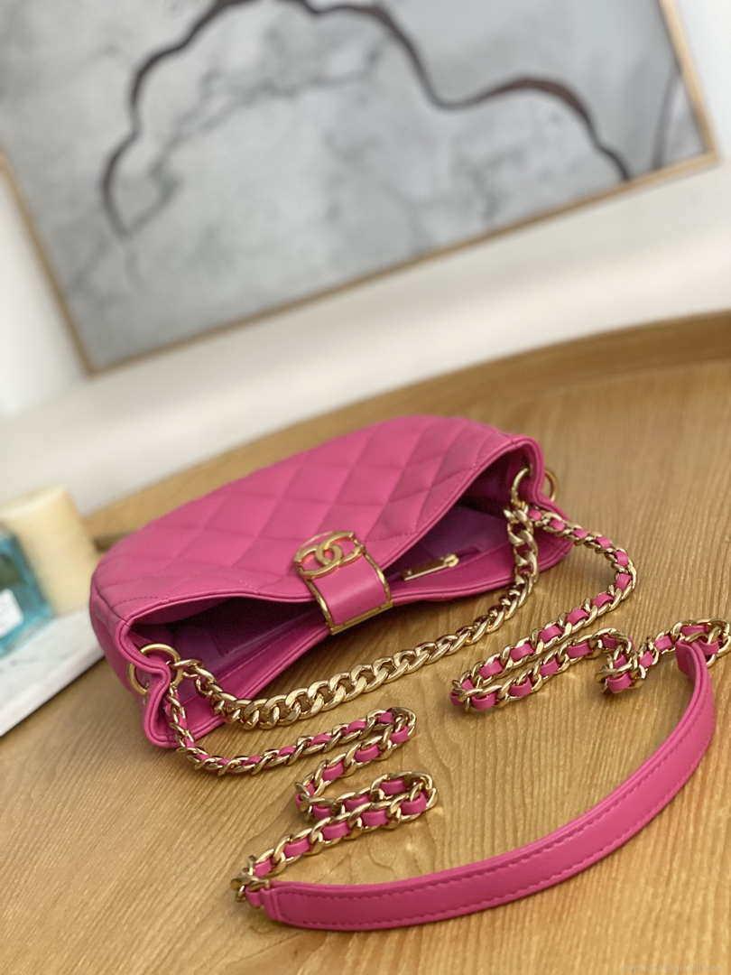 Chanel AS3476 Hobo Handbag Lambskin Rose Red