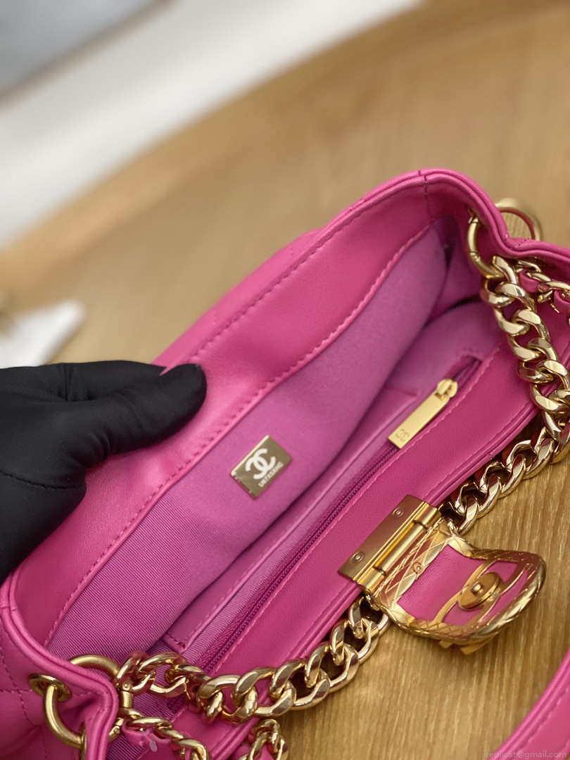 Chanel AS3476 Hobo Handbag Lambskin Rose Red