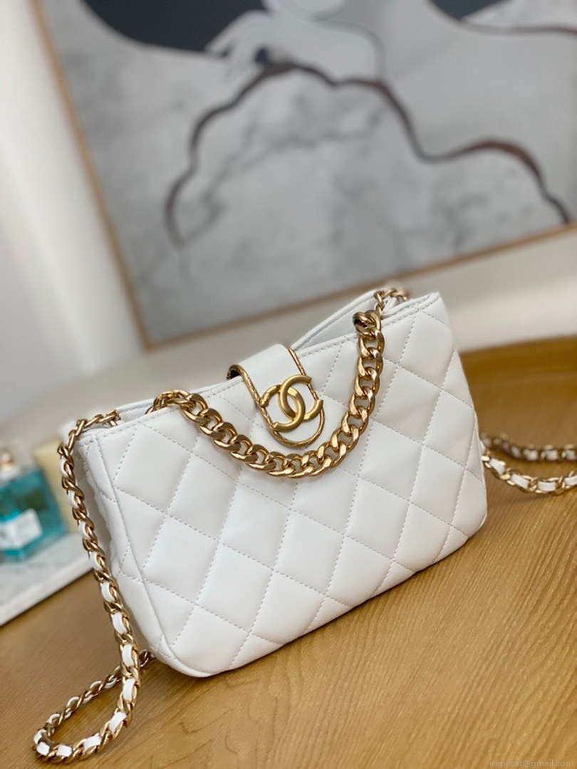 Chanel AS3476 Hobo Handbag Lambskin White