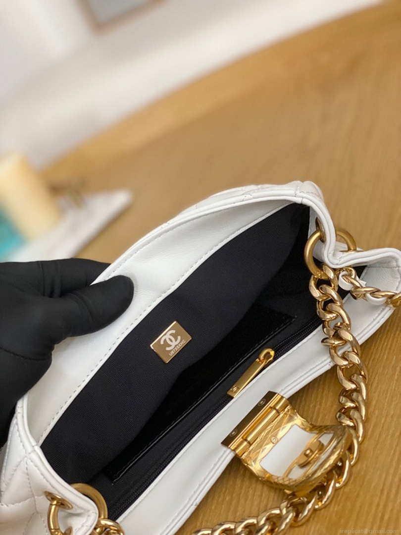 Chanel AS3476 Hobo Handbag Lambskin White
