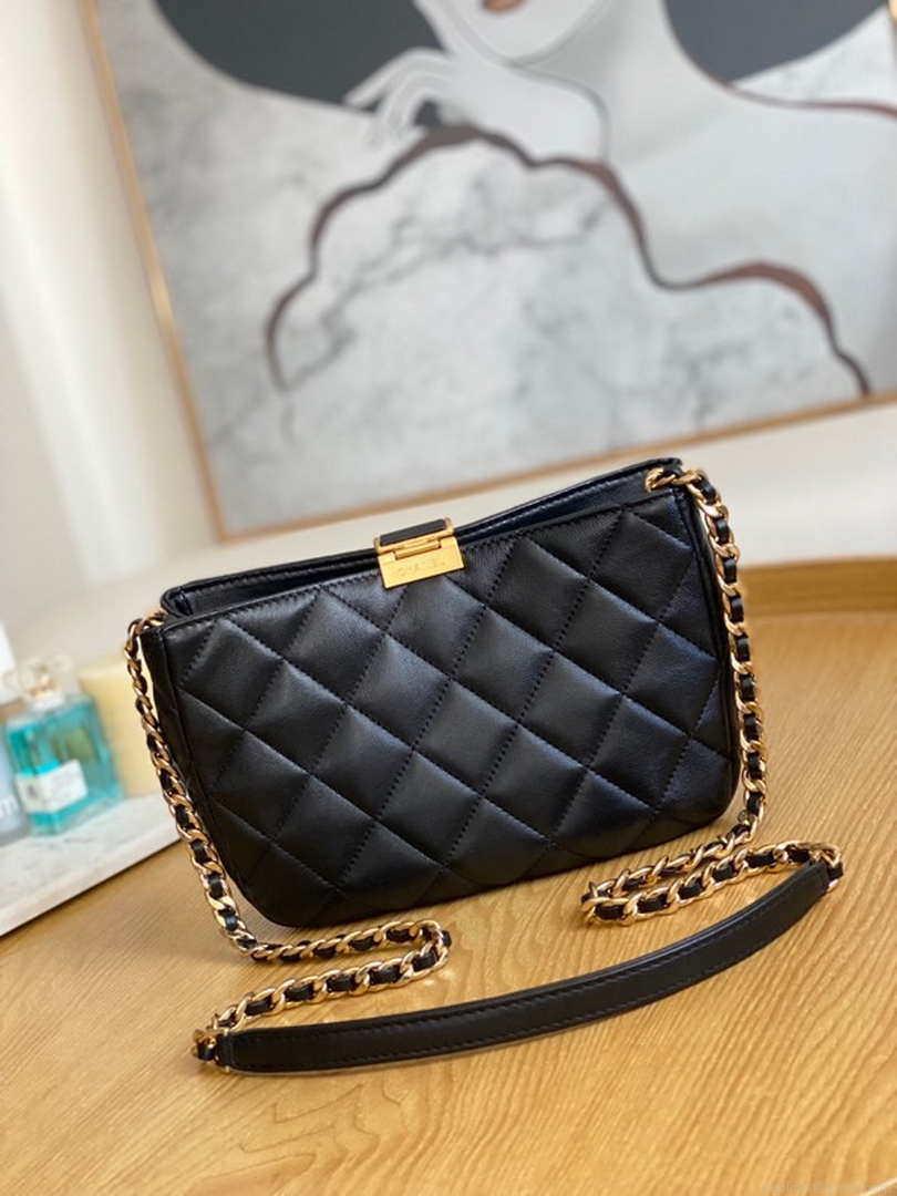 Chanel AS3476 Hobo Handbag Lambskin Black