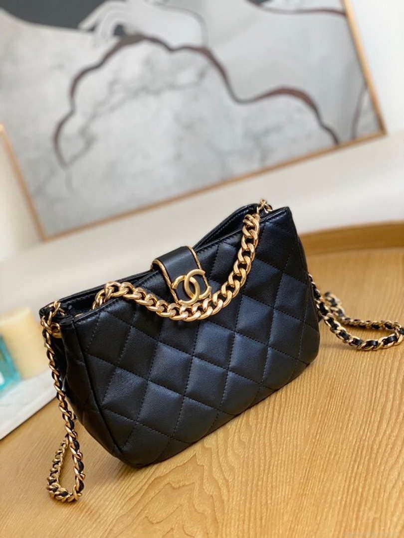 Chanel AS3476 Hobo Handbag Lambskin Black