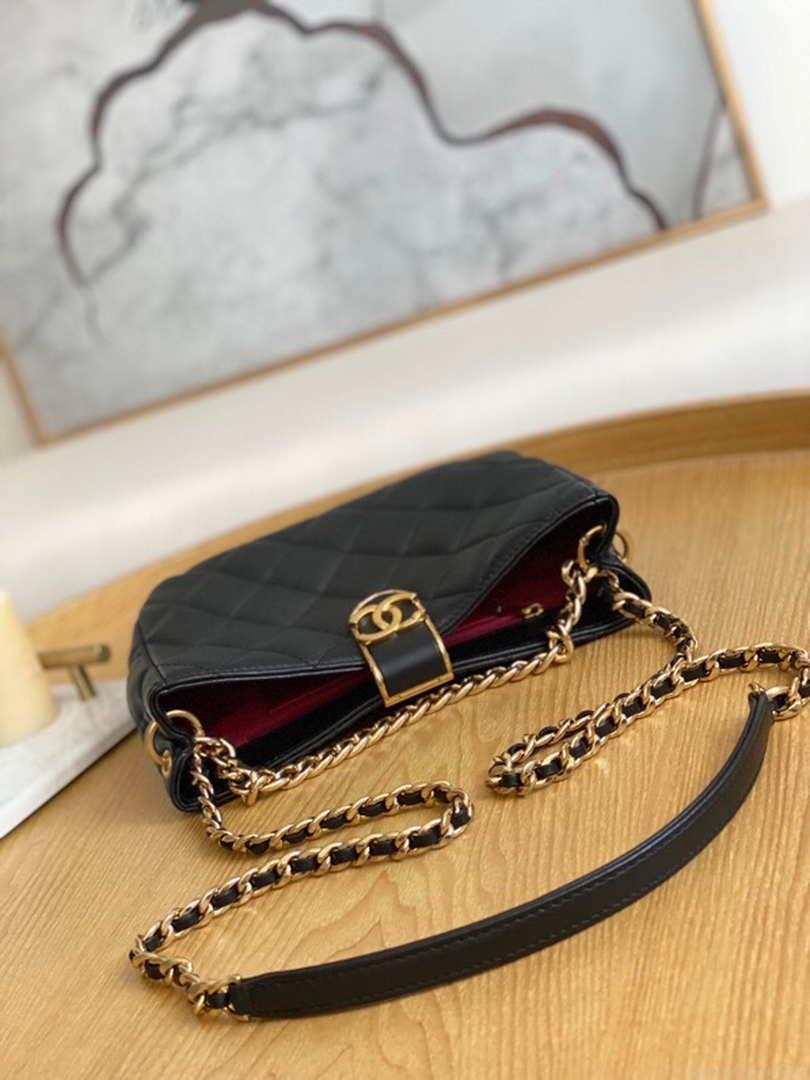 Chanel AS3476 Hobo Handbag Lambskin Black
