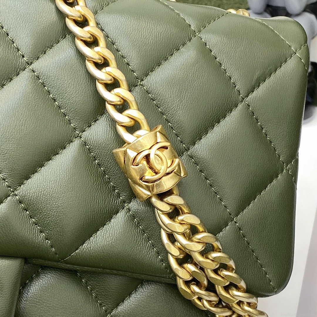 Chanel AS3609 Flap Bag Lambskin Lambskin & Gold-Tone Metal Green