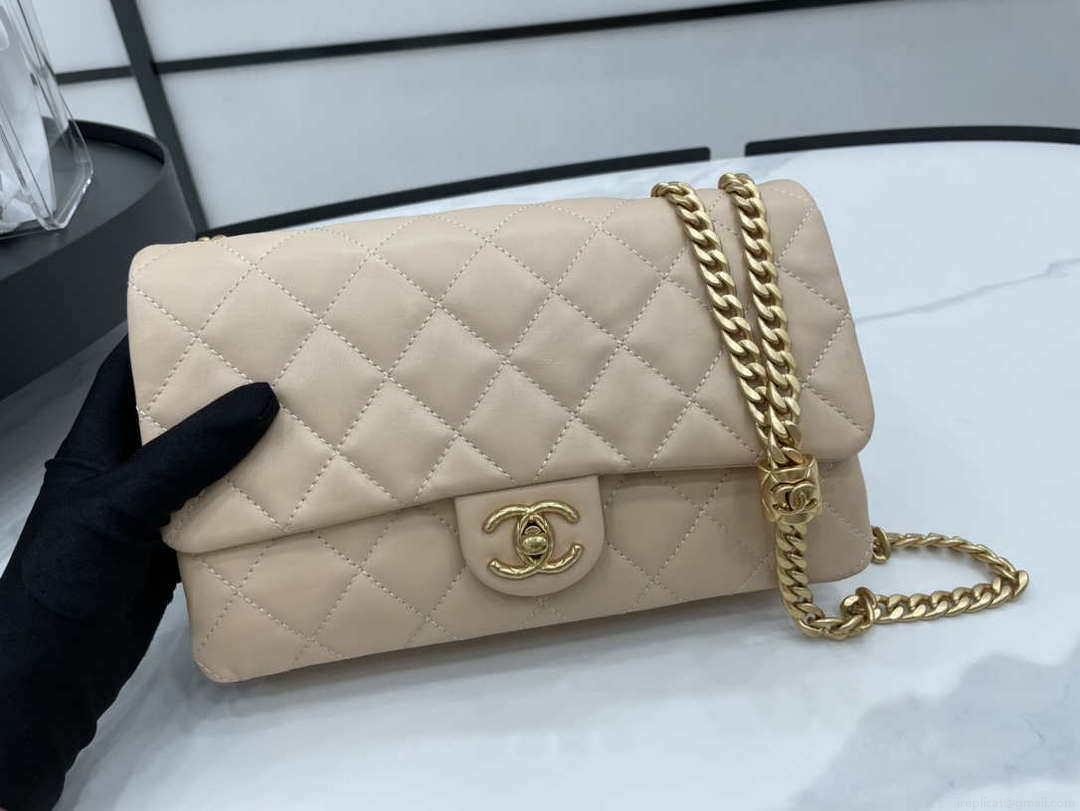 Chanel AS3609 Flap Bag Lambskin Lambskin & Gold-Tone Metal Apricot