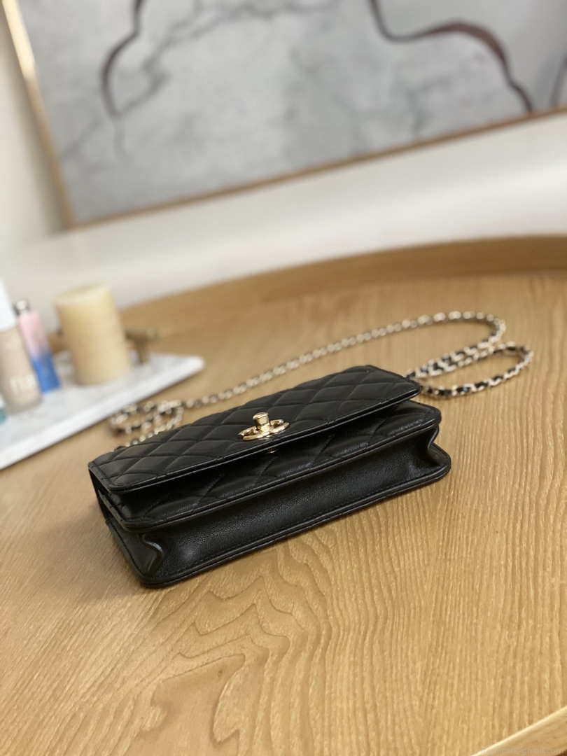 Chanel A88632 WOC 19 Chain Wallet Bag Black Lambskin Gold