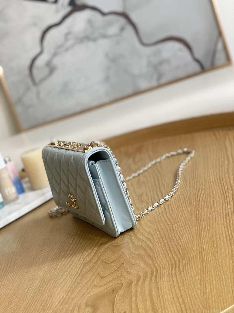 Chanel A88632 WOC 19 Chain Wallet Bag Light Blue Lambskin Gold