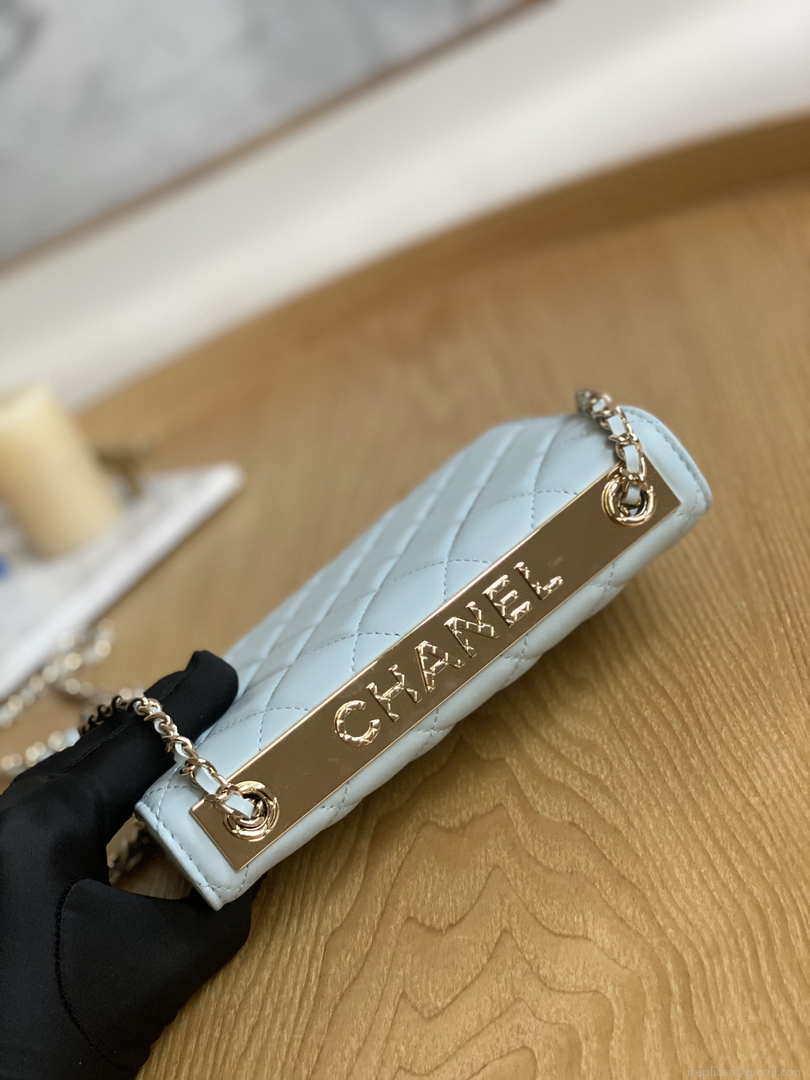 Chanel A88632 WOC 19 Chain Wallet Bag Light Blue Lambskin Gold