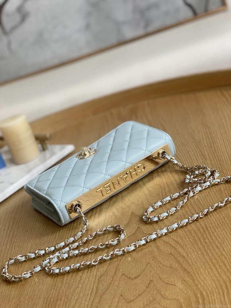 Chanel A88632 WOC 19 Chain Wallet Bag Light Blue Lambskin Gold