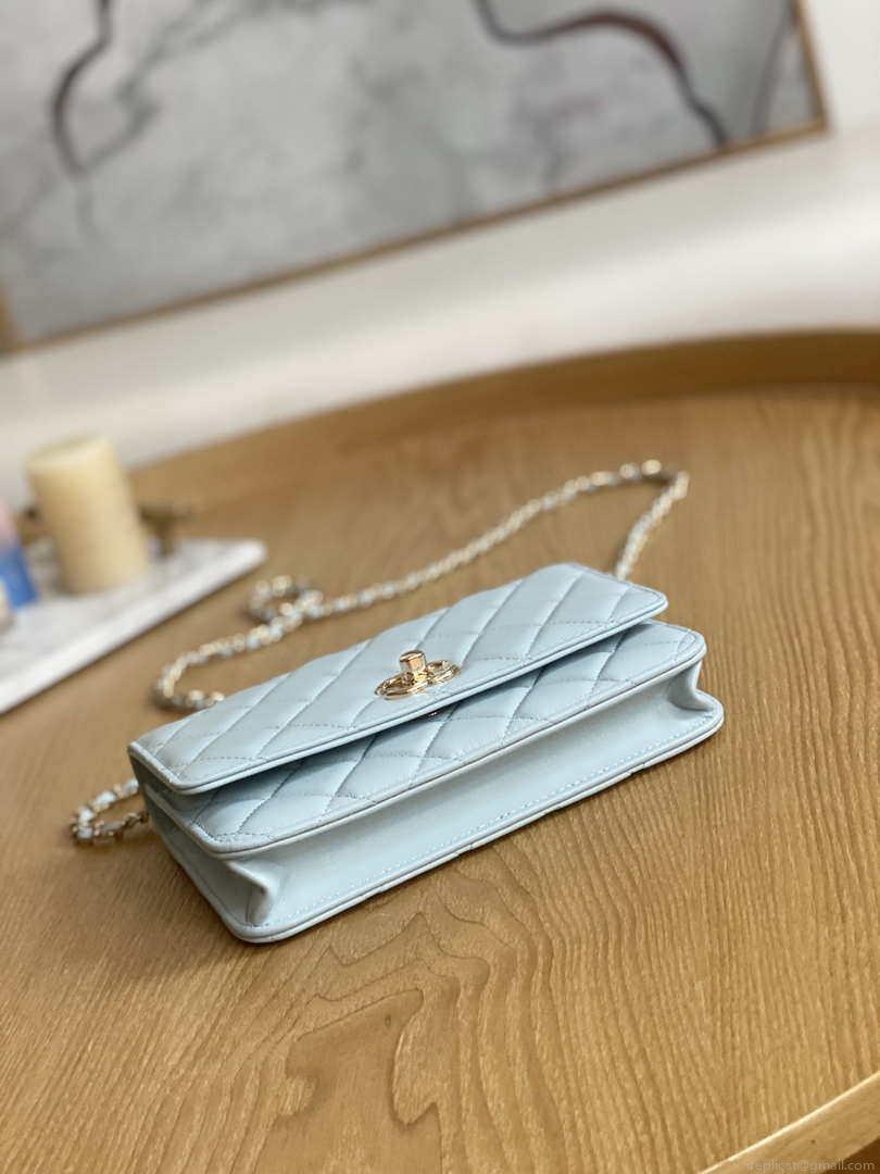 Chanel A88632 WOC 19 Chain Wallet Bag Light Blue Lambskin Gold