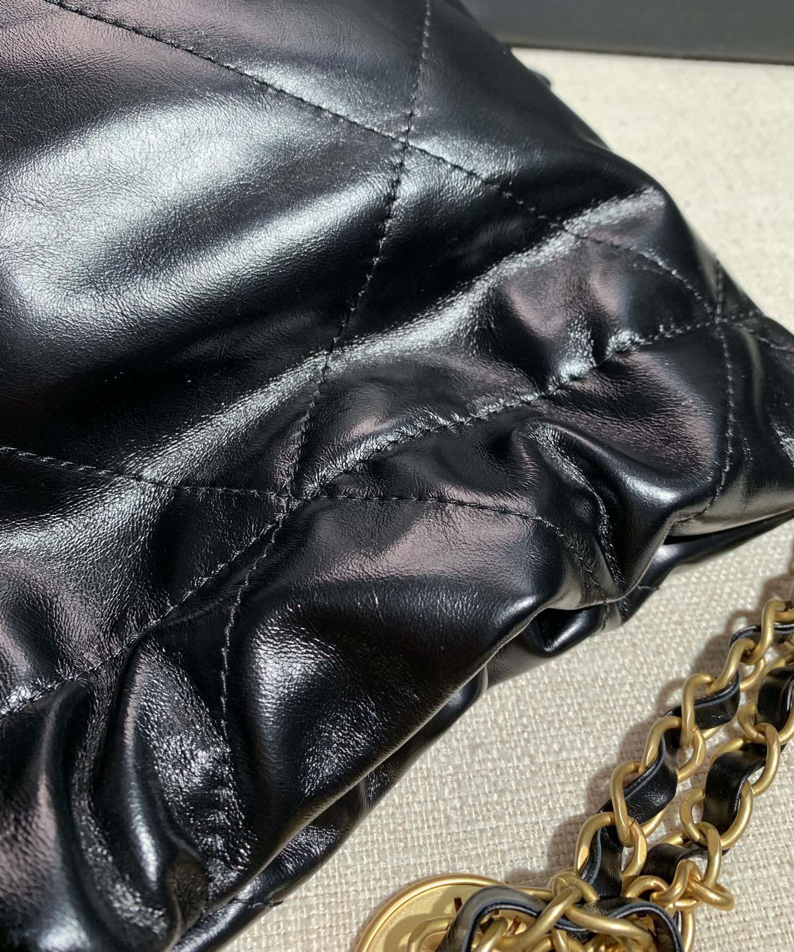 Chanel AS3260 22 Mini Handbag Shiny Calfskin Black with Gold A86