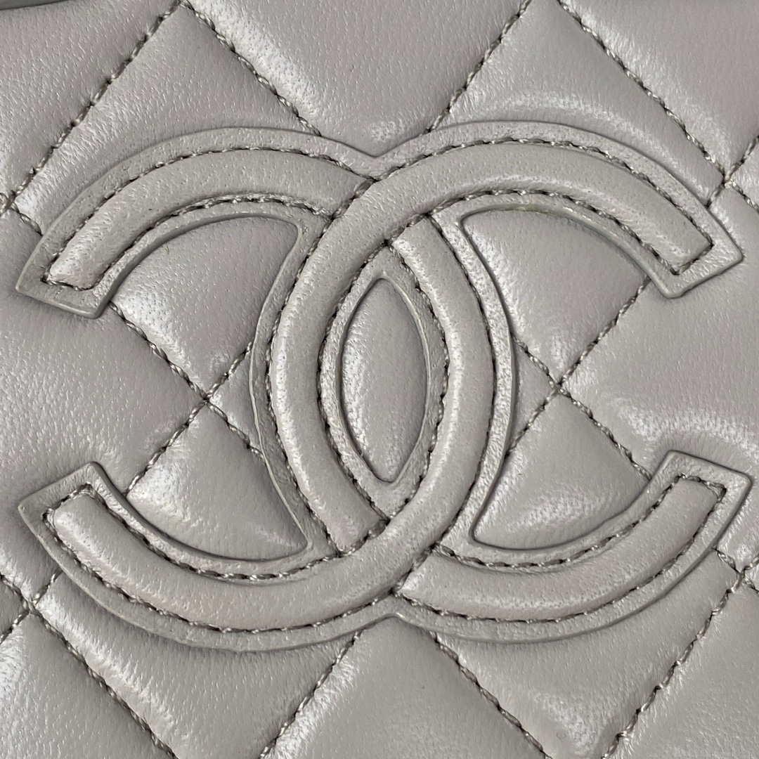 Chanel AS3344 Small Vanity Case Calfskin & Gold-Tone Metal Gray