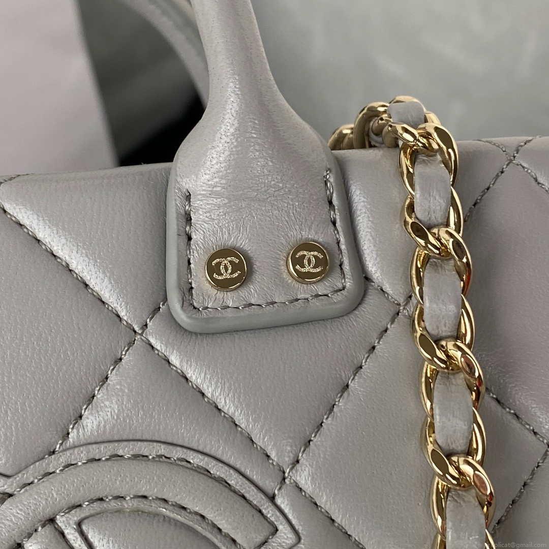 Chanel AS3344 Small Vanity Case Calfskin & Gold-Tone Metal Gray