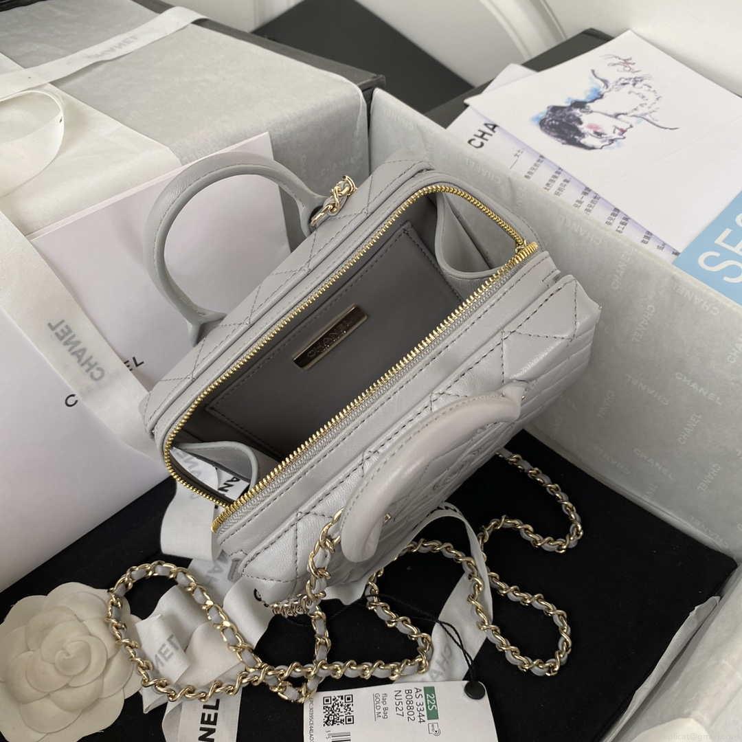 Chanel AS3344 Small Vanity Case Calfskin & Gold-Tone Metal Gray