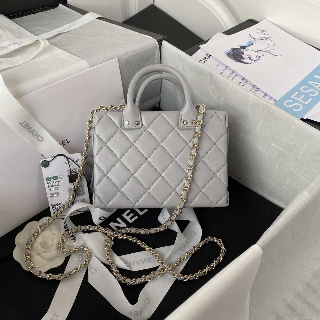 Chanel AS3344 Small Vanity Case Calfskin & Gold-Tone Metal Gray