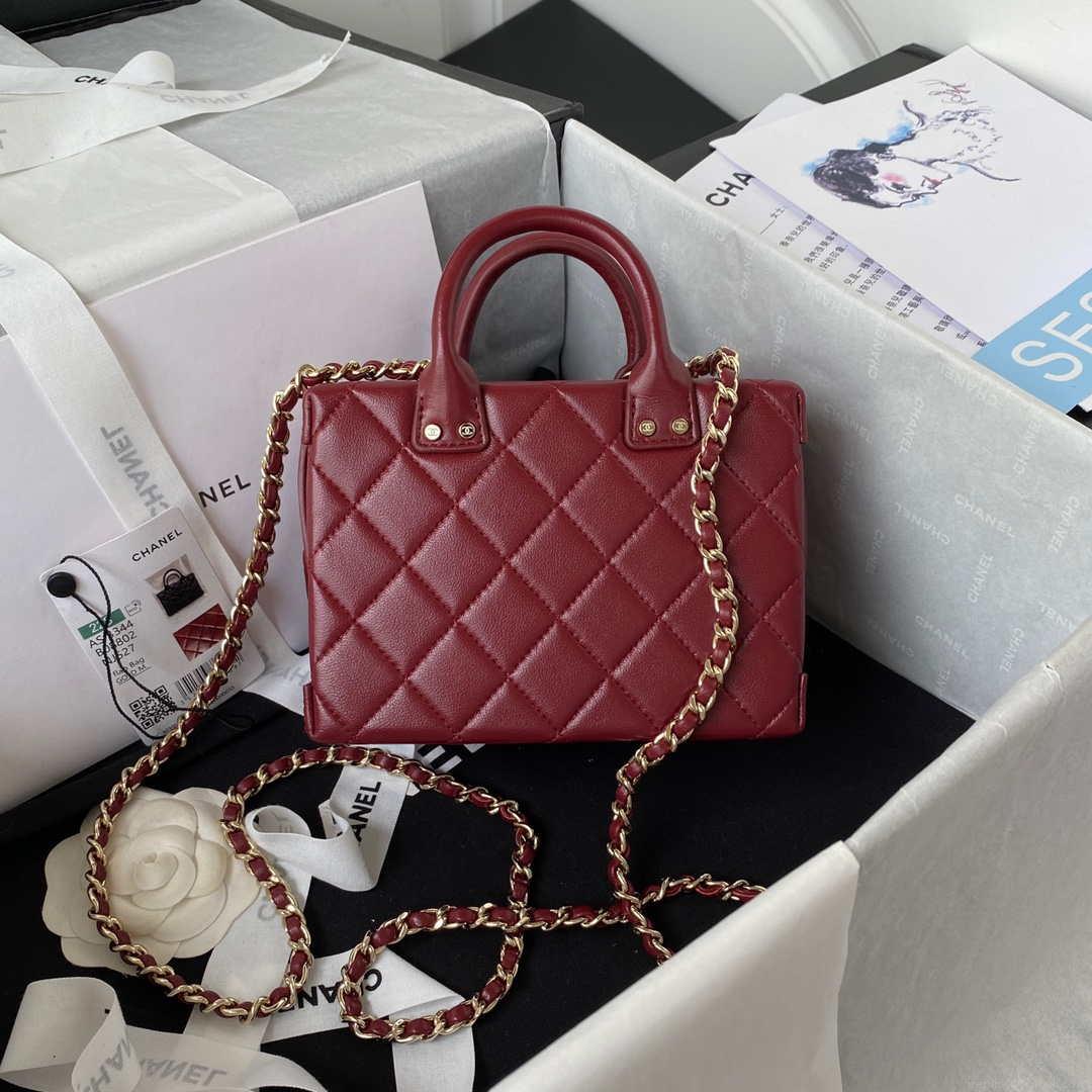 Chanel AS3344 Small Vanity Case Calfskin & Gold-Tone Metal Wine Red