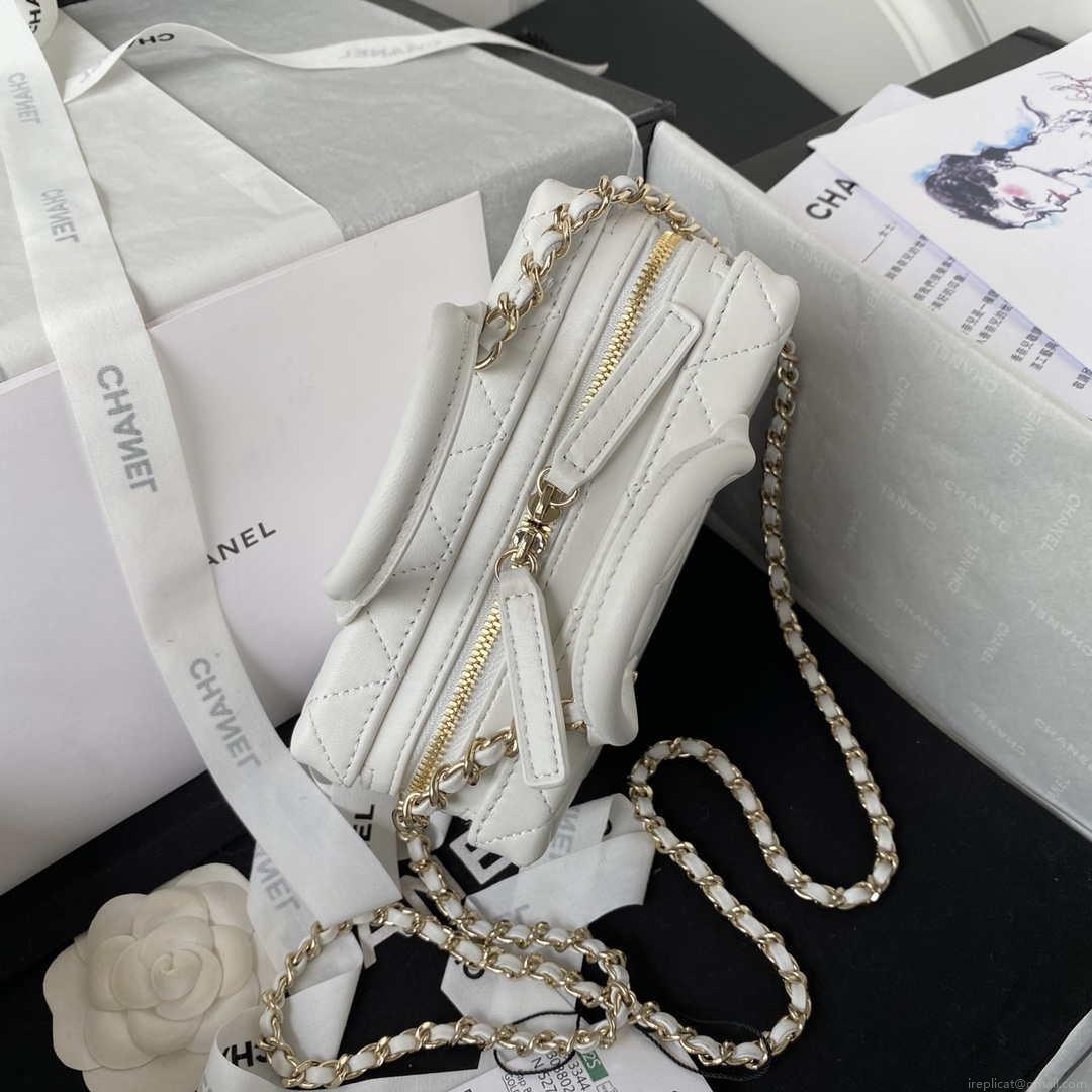 Chanel AS3344 Small Vanity Case Calfskin & Gold-Tone Metal White