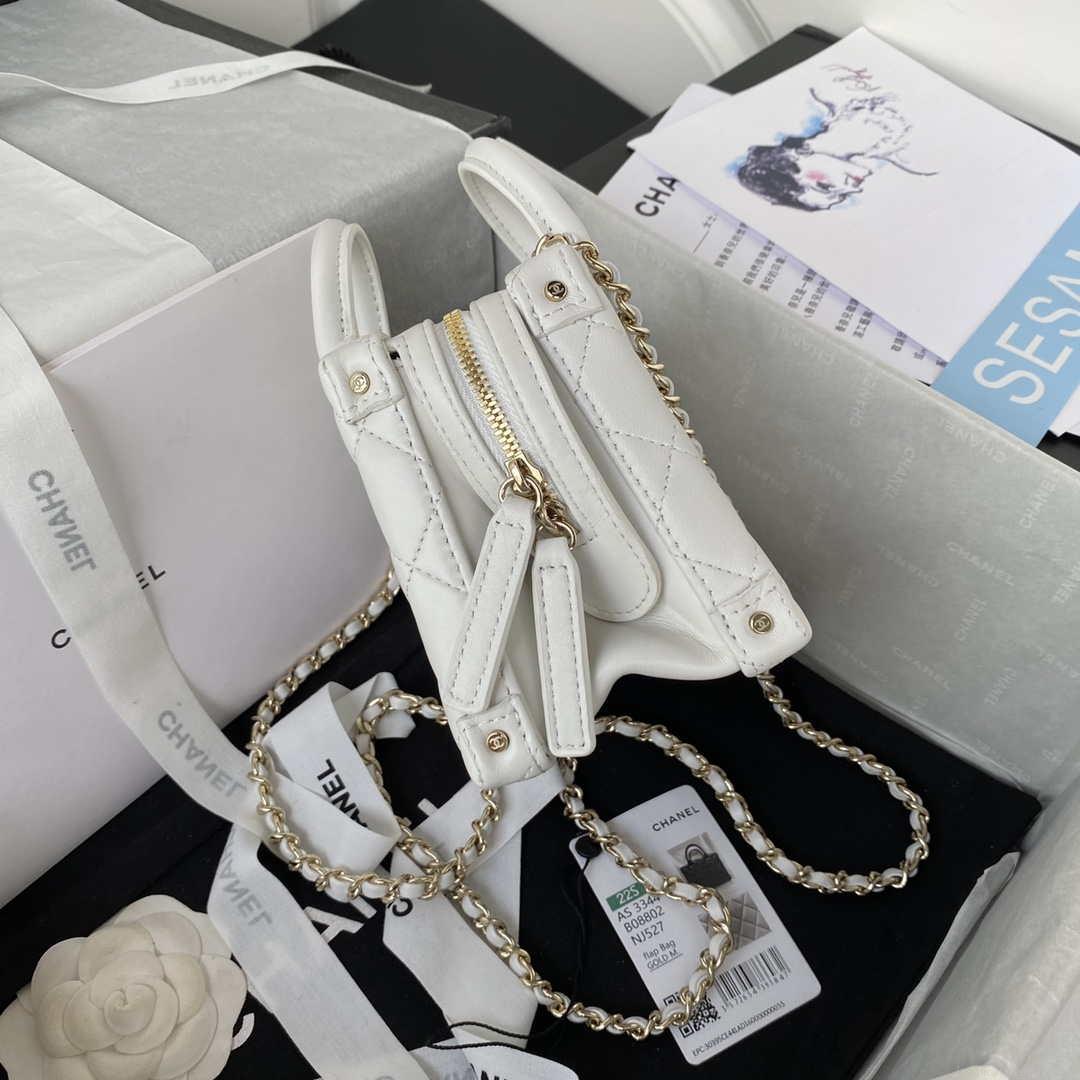 Chanel AS3344 Small Vanity Case Calfskin & Gold-Tone Metal White