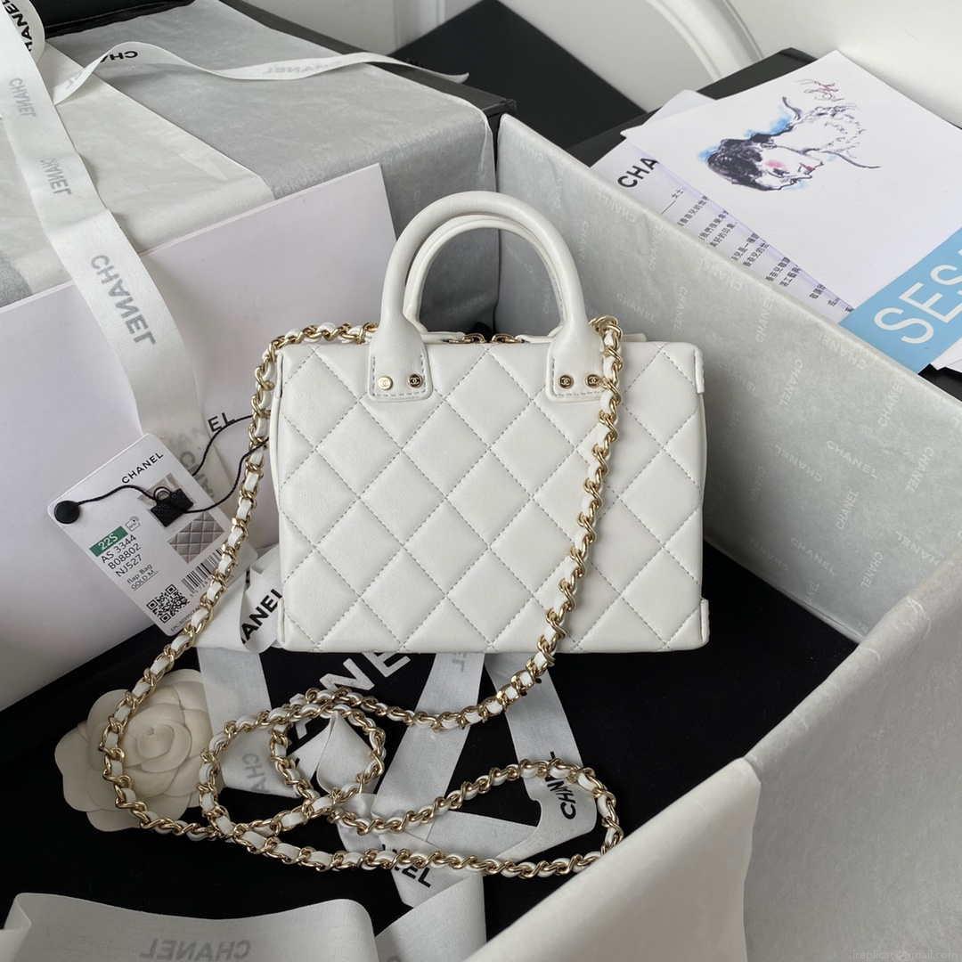 Chanel AS3344 Small Vanity Case Calfskin & Gold-Tone Metal White