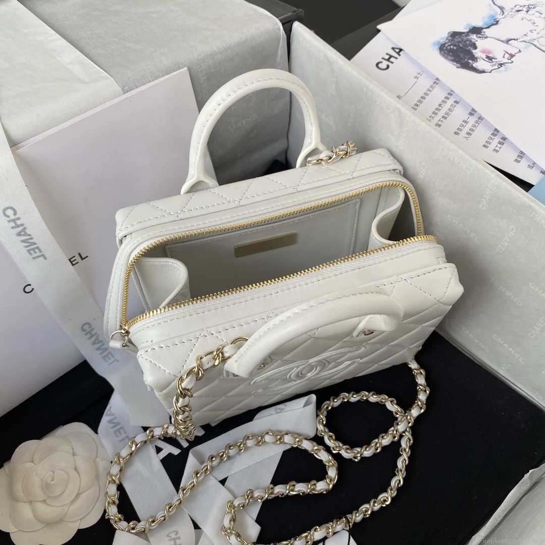 Chanel AS3344 Small Vanity Case Calfskin & Gold-Tone Metal White