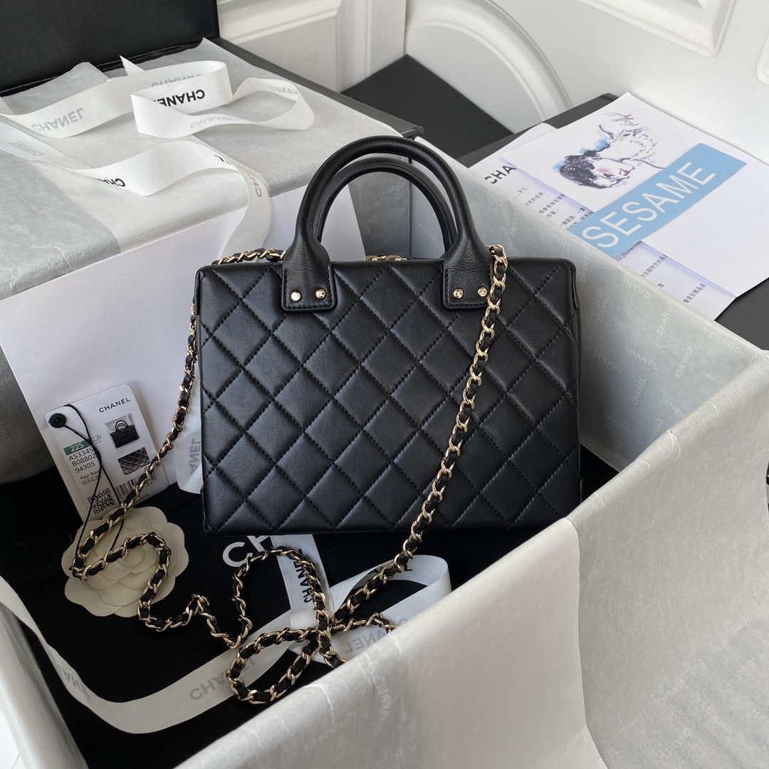 Chanel AS3345 Vanity Case Calfskin & Gold-Tone Metal Black