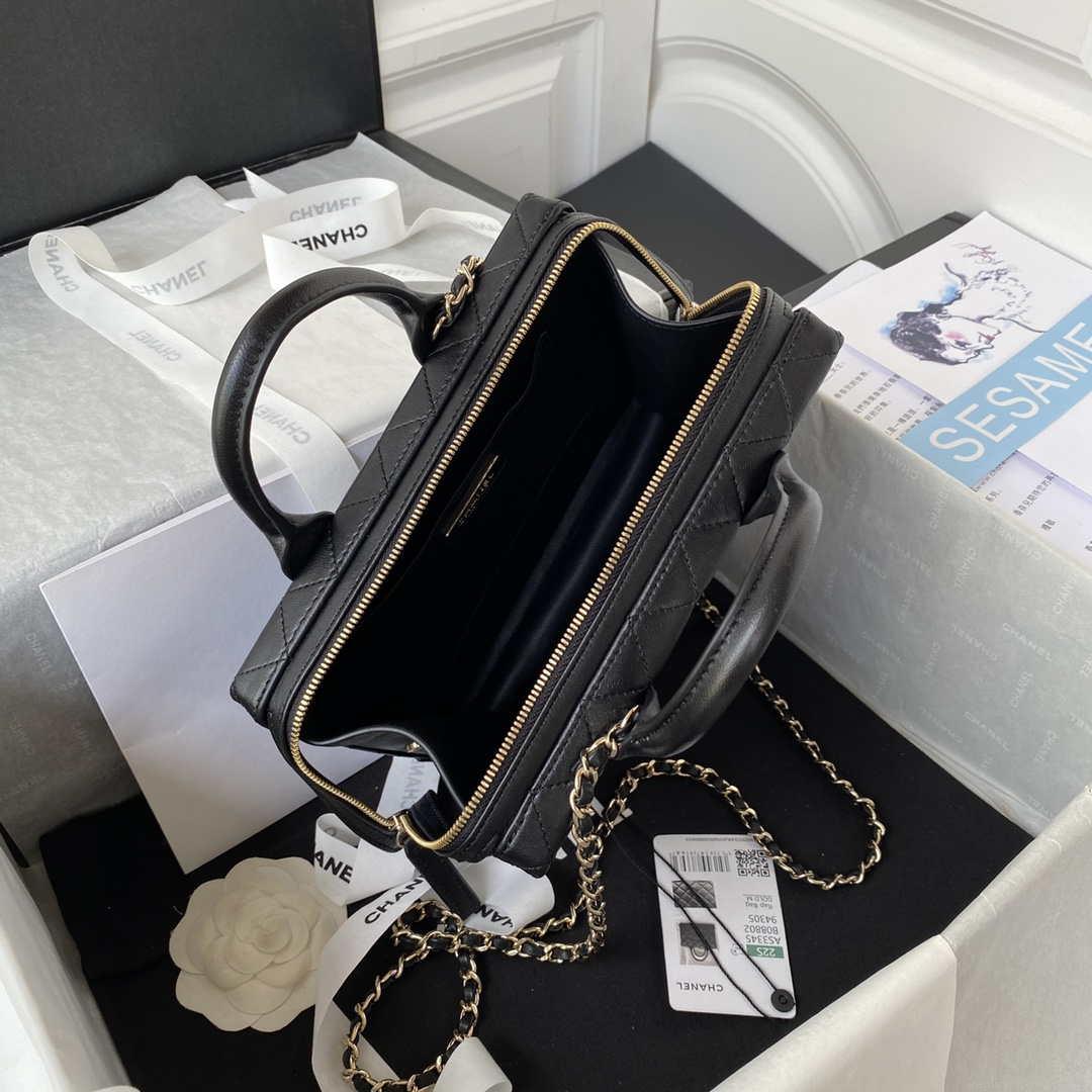 Chanel AS3345 Vanity Case Calfskin & Gold-Tone Metal Black
